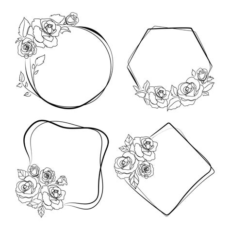 Floral frames collection of different shapes,line art drawing vector ...