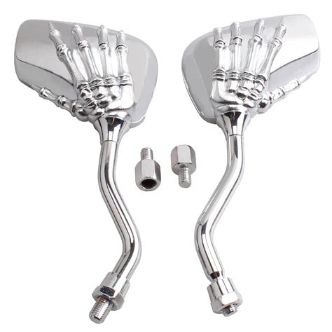 8mm 10mmuniversal Motorcycle Mirror Chrome Silver Skeleton Skull Hand