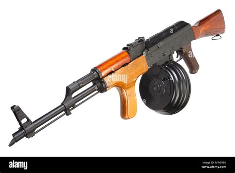 Ak Assault Rifle With Round Drum Magazine Isolated Stock Photo Alamy