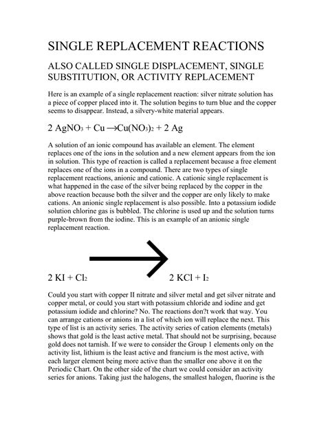 SINGLE REPLACEMENT REACTIONS