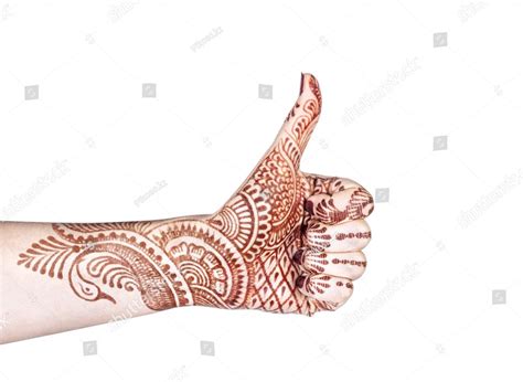 Woman Hand With Henna Doing Merudanda Mudra Isolated On White