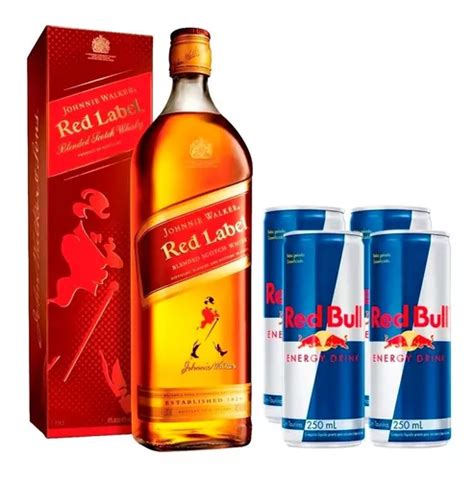 Kit Whisky Red Label 1 Litro 4 Unidades Red Bull 250ml Frete grátis