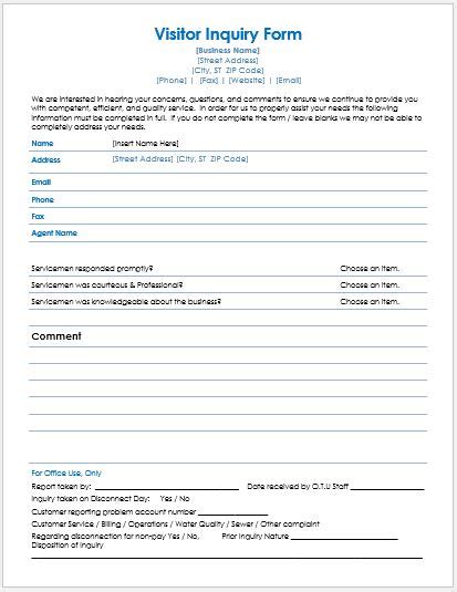 Exhibition Visitor Enquiry Form Template Google Search Inquiry