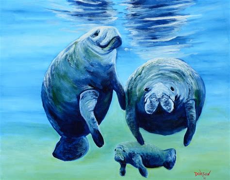 A Manatee Family Painting by Lloyd Dobson - Pixels