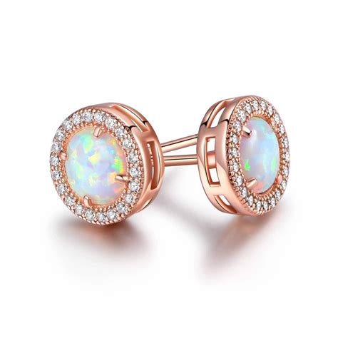 Rose Gold Plated White Fire Opal Cubic Zirconia Stud Earrings