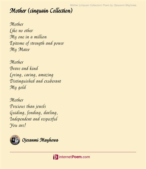 Mother Cinquain Collection Poem By Ojesanmi Mayhowa