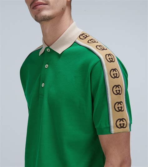 Gucci Polo With Interlocking G Stripe In Green Lyst