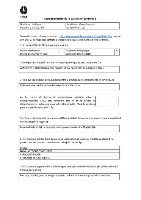 Examen práctico de la Evaluación Continua 1 Examen práctico de la