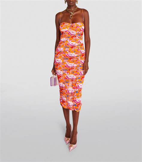 Magda Butrym Orange Floral Ruched Midi Dress Harrods Uk