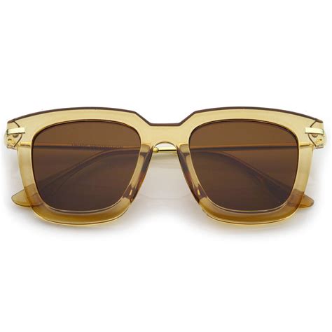 Oversize Slim Metal Temple Square Lens Horn Rimmed Sunglasses 50mm Temple Square Sunglasses