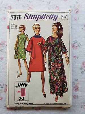 Simplicity 7376 Pattern Vibtage 1967 Dress Tunic Smock Size 14 EBay