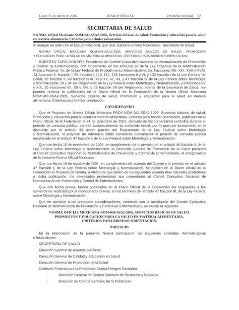 DOC NORMA Oficial Mexicana NOM 043 SSA2 2005 Faolex Fao Org Docs