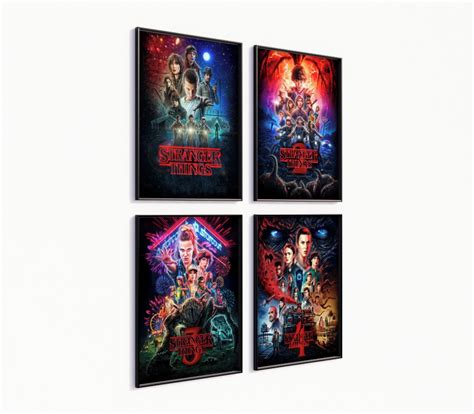 Kit 4 Quadros Decorativos Moldura Stranger Things Decoração