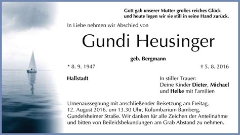 Gundi Heusinger Traueranzeige Trauer Infranken De