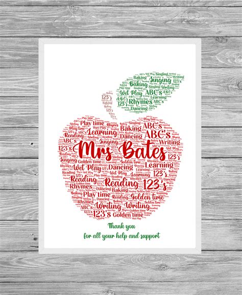 Teacher Red Apple Personalised Word Art Print Show It With Words