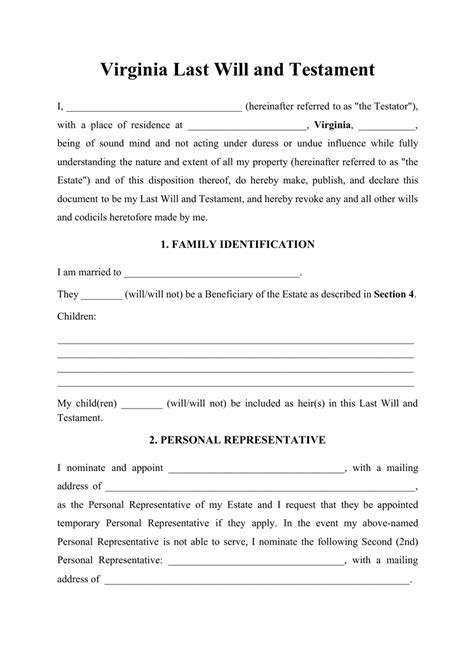 Virginia Last Will And Testament Template Fill Out Sign Online And