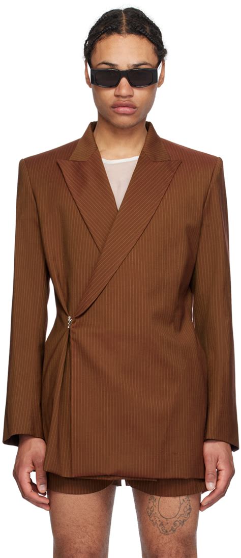 Brown Pinstripe Blazer By EGONlab On Sale