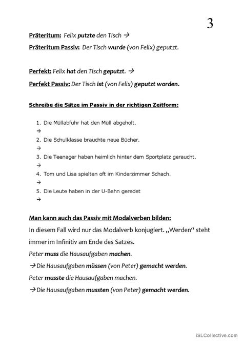 Das passiv mit es präsens präte Deutsch DAF Arbeitsblätter pdf doc