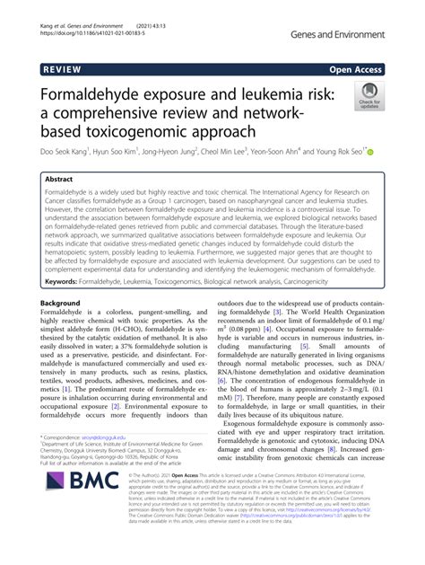 Pdf Formaldehyde Exposure And Leukemia Risk A Comprehensive Review