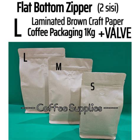 Jual FLAT BOTTOM REG ZIPPER L VALVE Kemasan Kopi 1kg Craft Paper Kertas