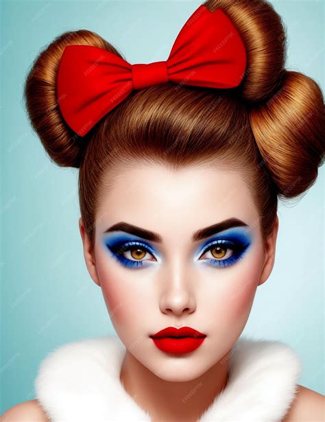 Premium Ai Image Pretty Girl With Unusual Hairstyle Bright Makeup Red