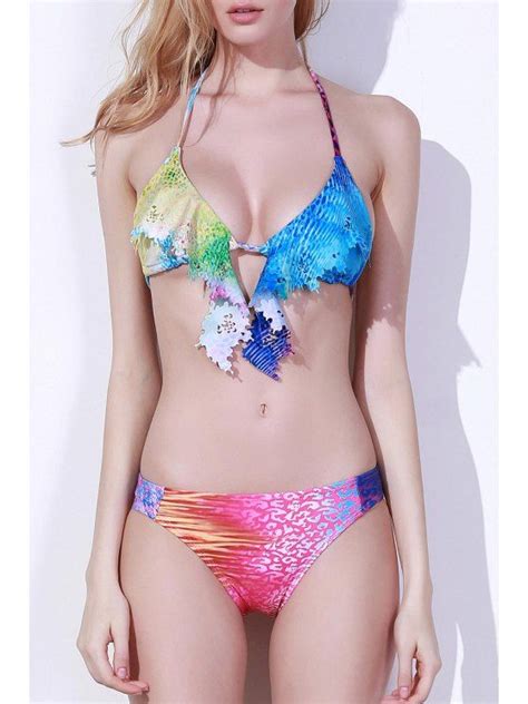 16 OFF 2021 Spliced Printed Color Block Bikini Set In COLORMIX ZAFUL