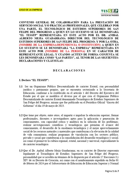 Formato Convenio General Ssypp 2024 Rev 1 Pdf Derecho Laboral