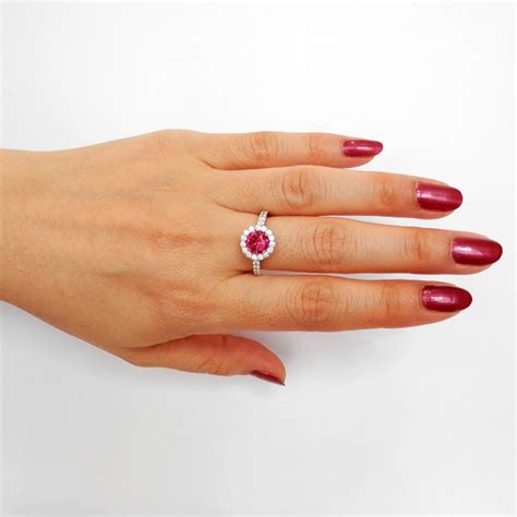 Eternity 1ct Ruby Diamond Halo 18k White Gold Engagement Ring Jian