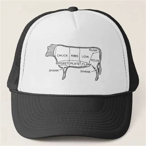 Butcher's Beef Cuts Diagram, cow, butcher, steak Trucker Hat | Zazzle