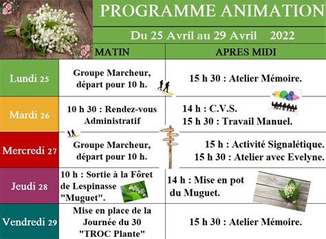 Animations De La Semaine Du Au Avril Ehpad Fondation Grimaud