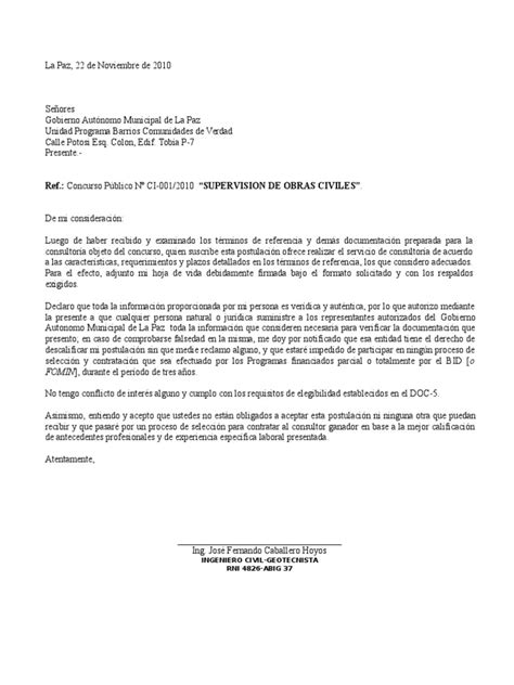 Carta De Postulación Bancos Business