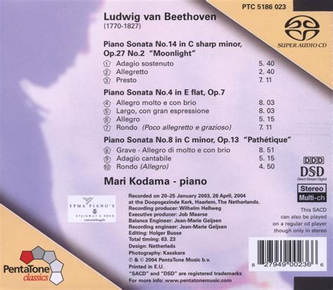 Beethoven Piano Sonatas Nos Kodama Sacd Hybride Stereo