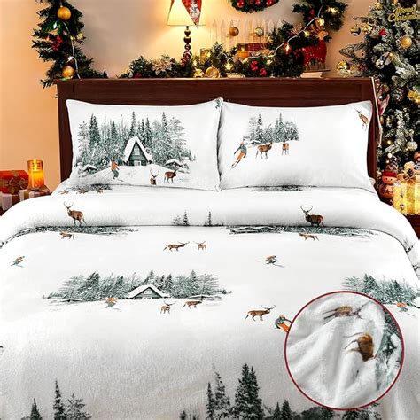 Bysure Printed Flannel Sheets Queen Winter Cabin 15