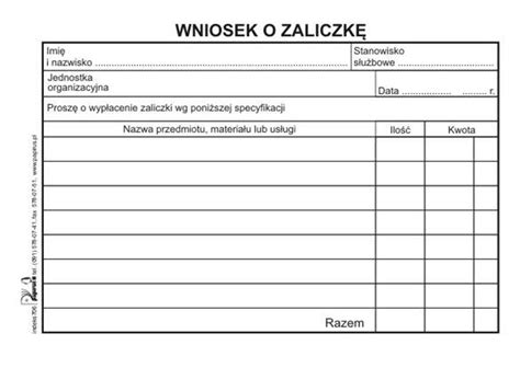 WNIOSEK O ZALICZKĘ OFFSET A6 PAPIRUS