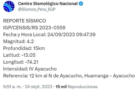 Sismo En Ayacucho Temblor De Magnitud 42 En Huamanga Dejó Un Herido Infobae