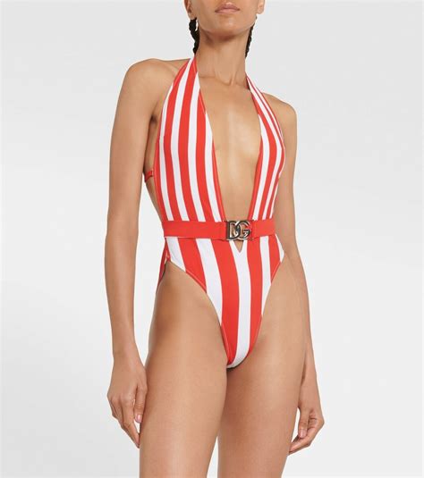 Dolceandgabbana Portofino Striped Halterneck Swimsuit Dolce And Gabbana