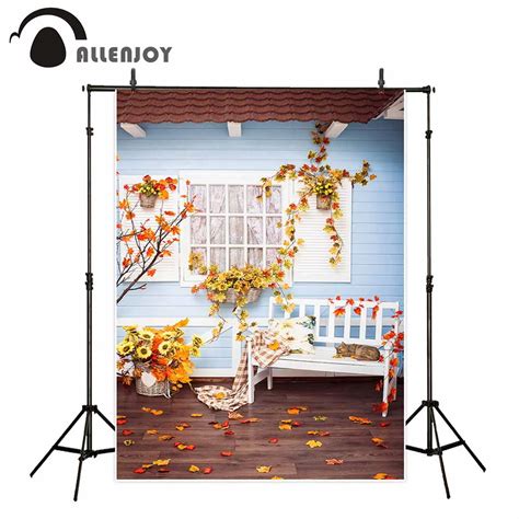 Allenjoy Vinyl Photo Backdrops Autumn Leaves Life Style Window Bench