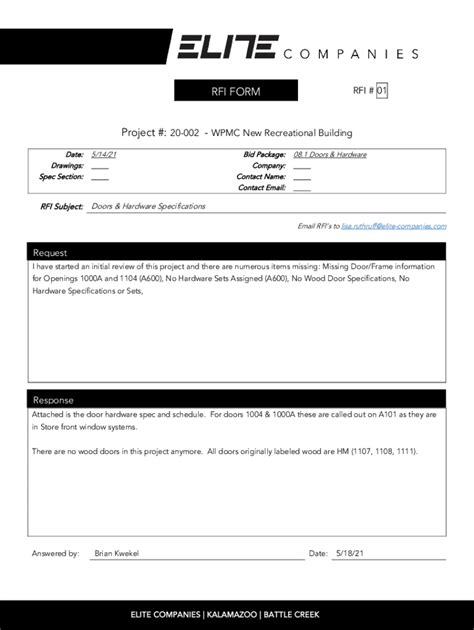 Fillable Online Rfi Form Battle Creek Fax Email Print Pdffiller