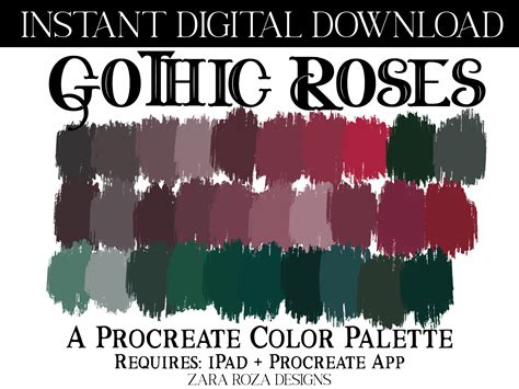 Gothic Roses Procreate Color Palette Dark Red Green Brown Grey Goth Emo ...