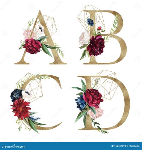 Floral Alphabet Set Letters A B C D With Flowers Bouquet