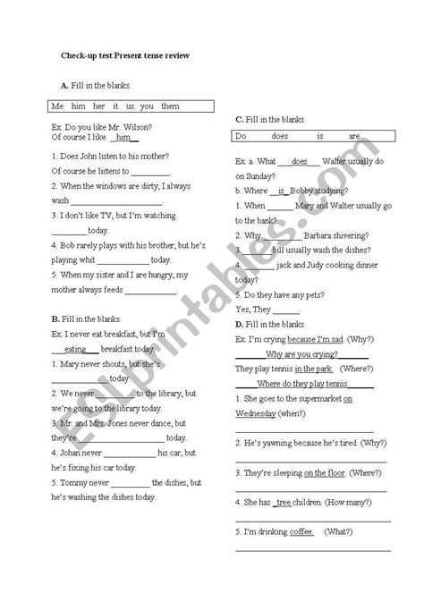 Present Tense Test ESL Worksheet By Natis