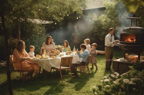 Premium AI Image | A family cookout in the backyard