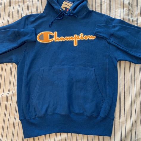 Brand New Blue Orange Champion Hoodie Original Depop