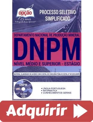 Apostila Processo Seletivo Dnpm Emprego Est Gio N Vel M Dio E