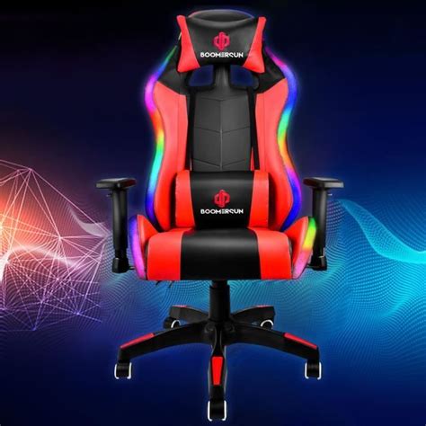 Boomersun Fauteuil Gaming Rouge Chaise de jeu video Message avec lumièe