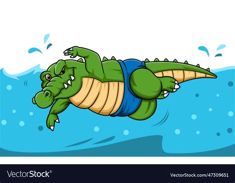 Sport funny crocodile swimming cartoon character Vector Image