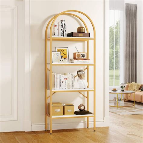 Yitahome Tier Freestanding Modern Arched Etagere Bookcase In White