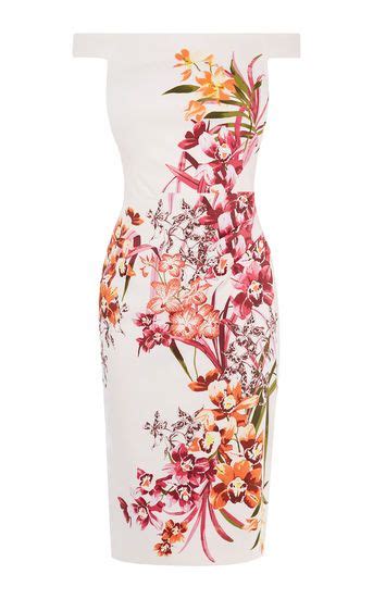 Karen Millen Orchid Floral Pencil Dress Whitemulti