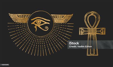 mata horus  ankh ilustrasi vektor  gaya ukiran tandatanda