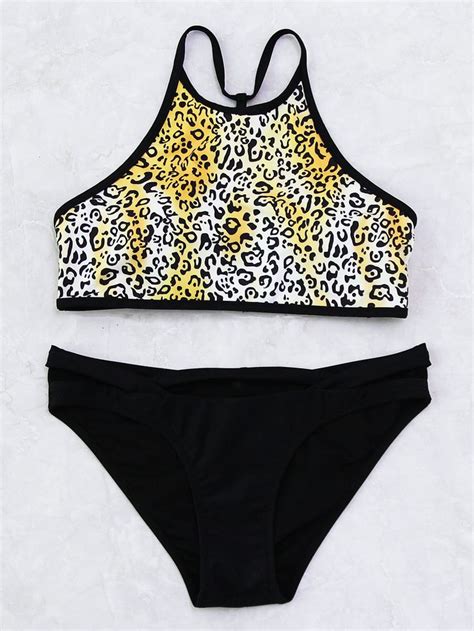 Leopard Print Racer Front Mix And Match Bikini Set Mix And Match